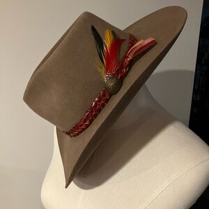 Akubra Snowy River Hat in Fawn color, size 55. Brand new in original box.